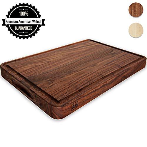 Wood Cutting Board Large Walnut 17x11 Inch Reversible with Handles and Juice Groove, Extra Thick Butcher Block Chopping Board Carving Cheese Charcuterie Serving Handmade by AtoHom