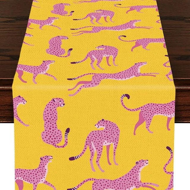 Leopard Print Table Runner, Kitchen Dining Table Decor, Cute Wild Animals Cheetah Print Decor Table Runners for Indoor Outdoor Home Farmhouse Holiday Wedding Birthday Party Decoration, 13 x 71 Inch
