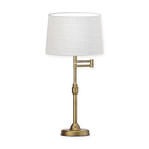 Adesso® Julian Swing Arm Table Lamp in Antique Brass with Fabric Shade