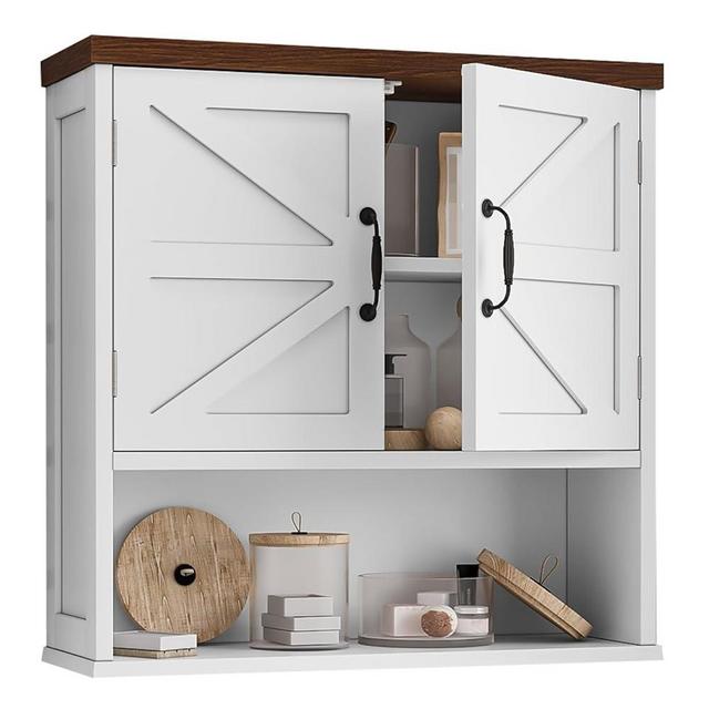 Mino Kesper Bathroom Wall Cabinet with Barn Doors, Wall Mounted Bathroom Cabinet, Farmhouse Style, Adjustable Shelf, Wall Mounted Medicine Cabinets, 23.6 x 7.9 x 23.9 Inches