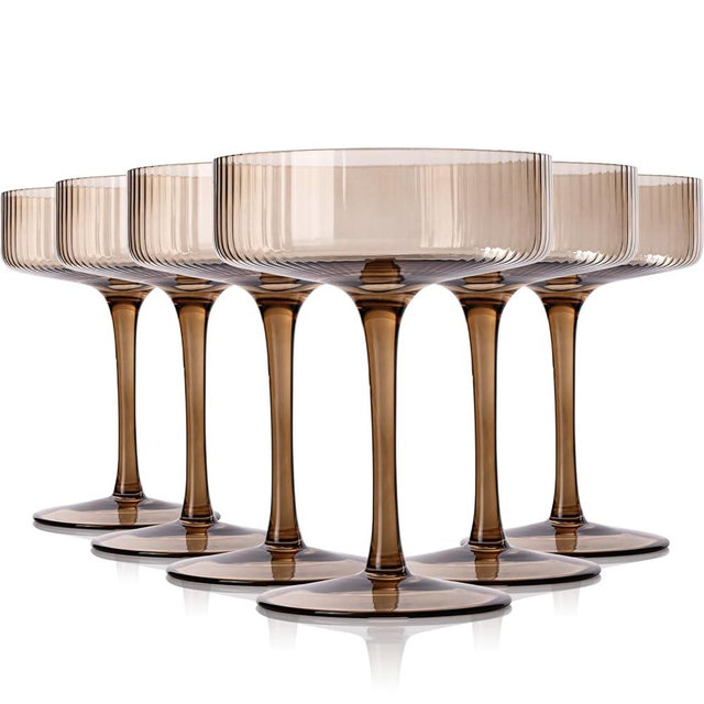 Smokey Sand 'Vintage Art Deco' Coupe & Ribbed Martini Glass Set of 6 in Gray
