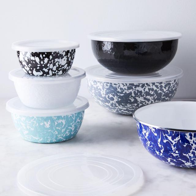 Enamel Nested Prep & Mixing Bowls with Lids (Set of 3)