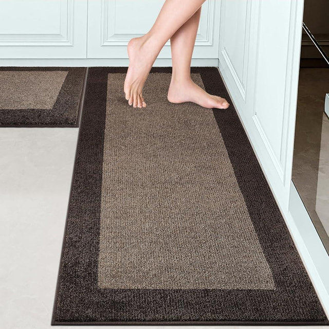 DOMUSTEX Machine Washable Kitchen Rugs Set of 2, (24" x 36"+ 24" x 60"), Non Slip Kitchen Mats for Floor, Absorbent Entrance Runner Rugs for Bedroom, Hallway, Bathroom, Door (Roll Packing)