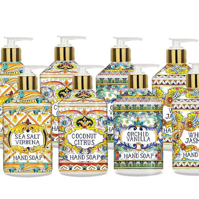 Villa Flora Hand Soap Set, 8 x 21.5oz bottles - Sea Salt Verbena, Coconut Citrus, Orchid Vanilla, and White Jasmine. Home and Body Company