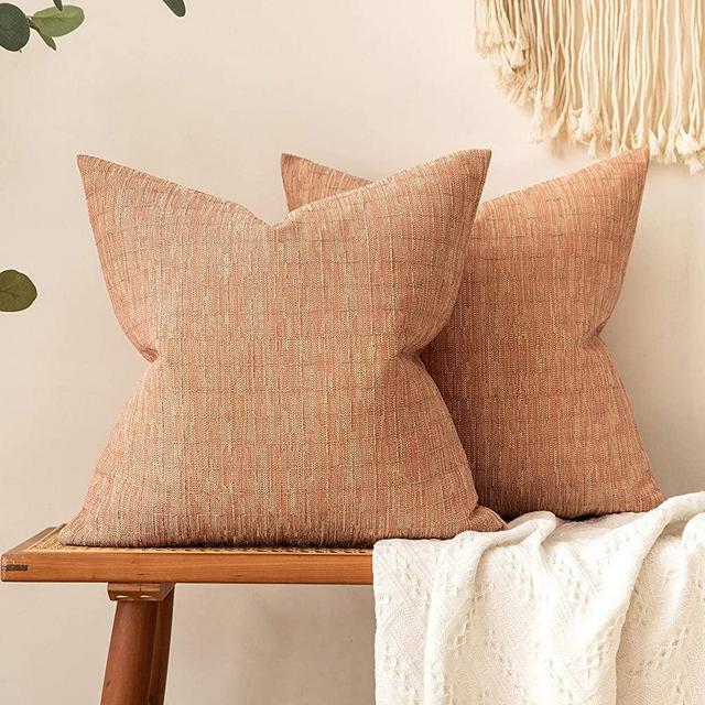 MIULEE Pack of 2 Decorative Burlap Linen Throw Pillow Covers Modern Farmhouse Pillowcase Rustic Woven Textured Cushion Cover for Sofa Couch Bed 18x18 Inch Orange