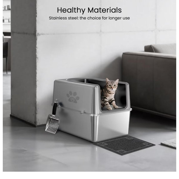 Ptlom Stainless Steel High Sided Cat Litter Box
