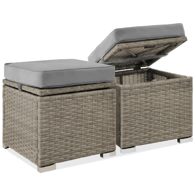 Best Choice Products Set of 2 Wicker Ottomans, Multipurpose Furniture w/ Removable Cushions - Cement Gray/Taupe