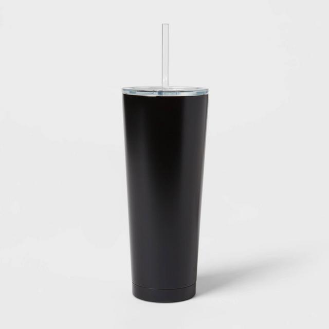 25oz Stainless Steel Vacuum Straw Tumbler with Tritan Lid Solid Matte Black - Room Essentials™