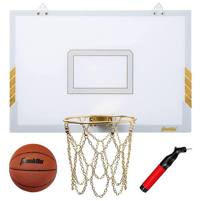 Franklin Sports Mini Basketball Hoop - Premium Gold Chrome Wall Mounted Backboard Mini Hoop with Rim + Net - Mini Ball Included - Perfect Bedroom Accessory