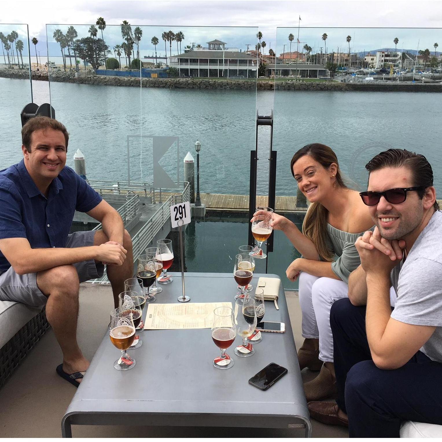 Hanging with Meg (Taryn's sister and matron of honor) and Brad (Taryn's Brother-in-law and one of David's groomsmen) at a brewery in Long Beach, CA.