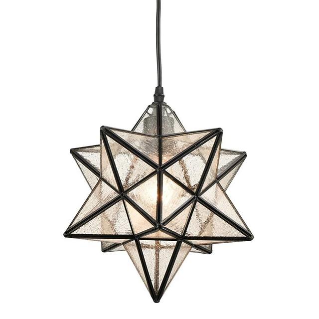 DANXU Seeded Glass Shade Industrial Moravian Star Light Pendant Lighting 12 Inches