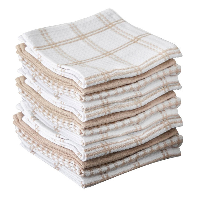 T-fal Coordinating Flat Waffle Weave Dish Cloth, Twelve Pack, Sand