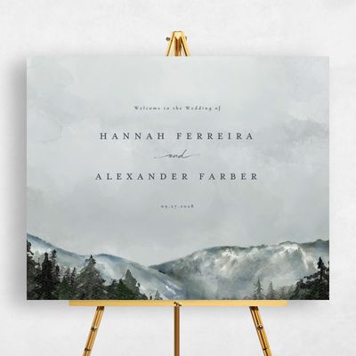 Winter, Grey Wedding Sign - Montagne Landscape