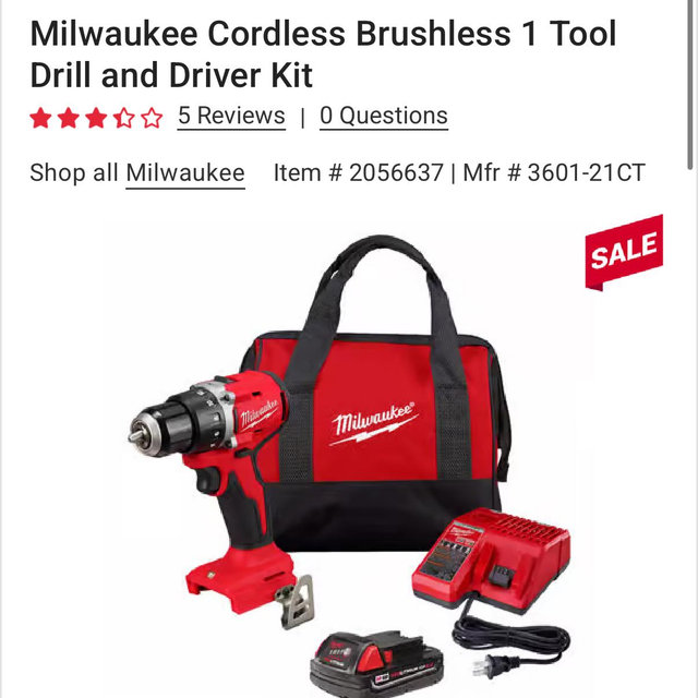 Milwaukee Cordless Brushless 1 Tool Drill and Driver Kit