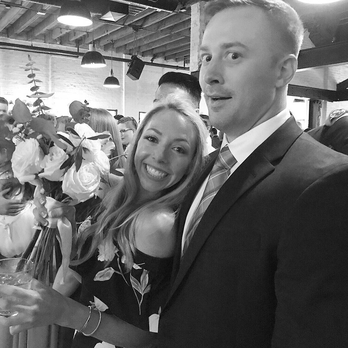 Kevins very first wedding! Teresa caught the brides bouquet.... a sure sign of things to come!