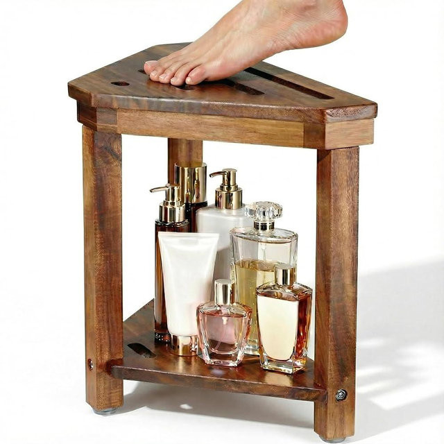 Dozesheep Acacia Wood Shower Stool for Shaving Legs, Shower Foot Rest with Storage Shelf for Inside Small Shower Spaces, Waterproof Shower Stool for Inside Shower