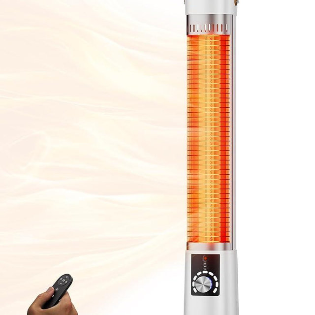 Patio Heater for Outdoor Use, Infrared Electric Outdoor Heater, 1500W Instant Heating, 60-Degree Oscillation, 9 Heat Levels, 9H Timer, Remote, for Garage, Backyard, Large Room, Indoor, 32.2", White