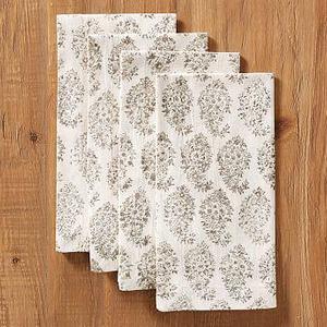 Block Print Napkin, Set of 4 - Grey Floral Paisley