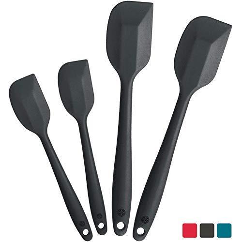 StarPack Premium Silicone Spatula Set (2 Small, 2 Large) - High Heat Resistant to 600°F, Hygienic One Piece Design, Non Stick Rubber Cooking Utensil Set (Gray Black)