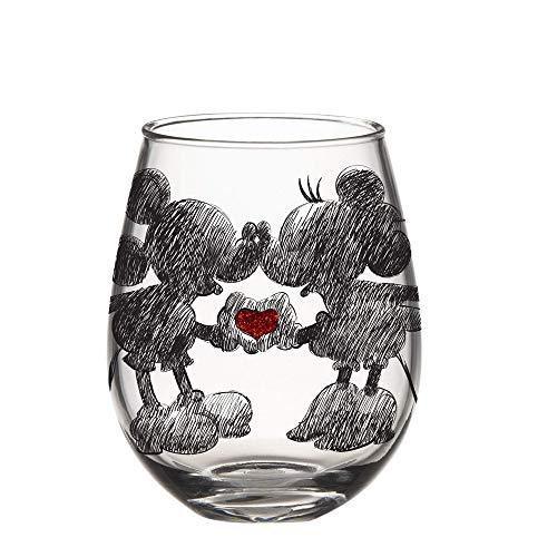 Silver Buffalo Disney Mikey and Minnie Classic Heart Glitter Stemless Glass, 20-Ounce