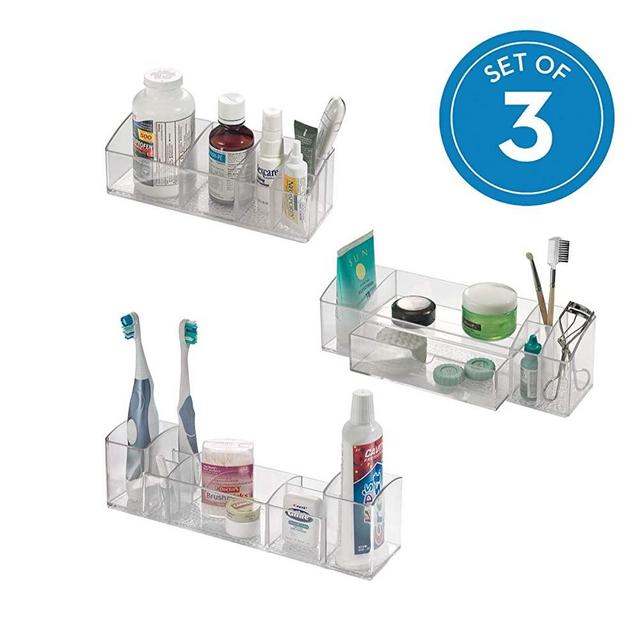 iDesign Med+ Plastic Bathroom Medicine Cabinet Organizers for Toothbrushes, Contact Lenses, Medical, Cosmetics, Makeup Brushes, Craft Supplies, Set of 3 Unique Pieces, Combo Pack 3 Count