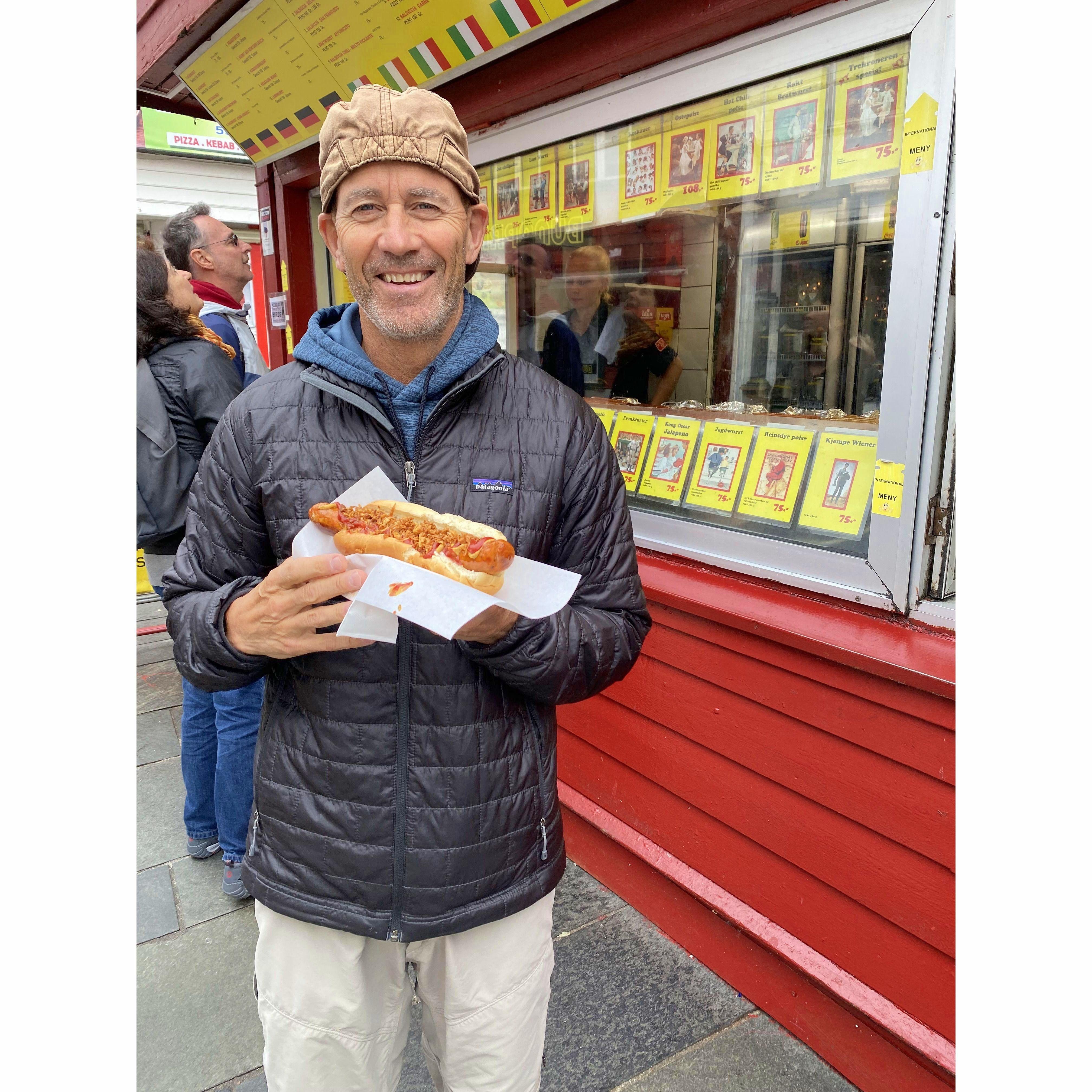 Reindeer hotdog.  Bergen, Norway.  July 2022.