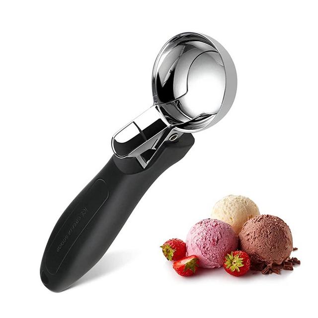 OTVAFAVA Ice Cream Scoop, Large Cookie Scoop with Ergonomic Soft Grip Handle, Heavy Duty Multifunctional Baking Scooper for Sundaes, Cupcake, Dough, Protein Balls and Meatballs, Black