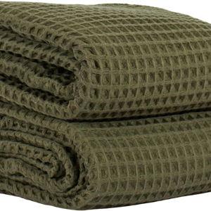 PÜSKÜL Premium Waffle Bath Towels Set of 2 - Organic 100% Turkish Cotton Bath Towel - Quick Dry, Absorbent, Light, Thin, 32x63 Large Waffle Towels for Bathroom (Khaki Green Bath Towels - Pack of 2)