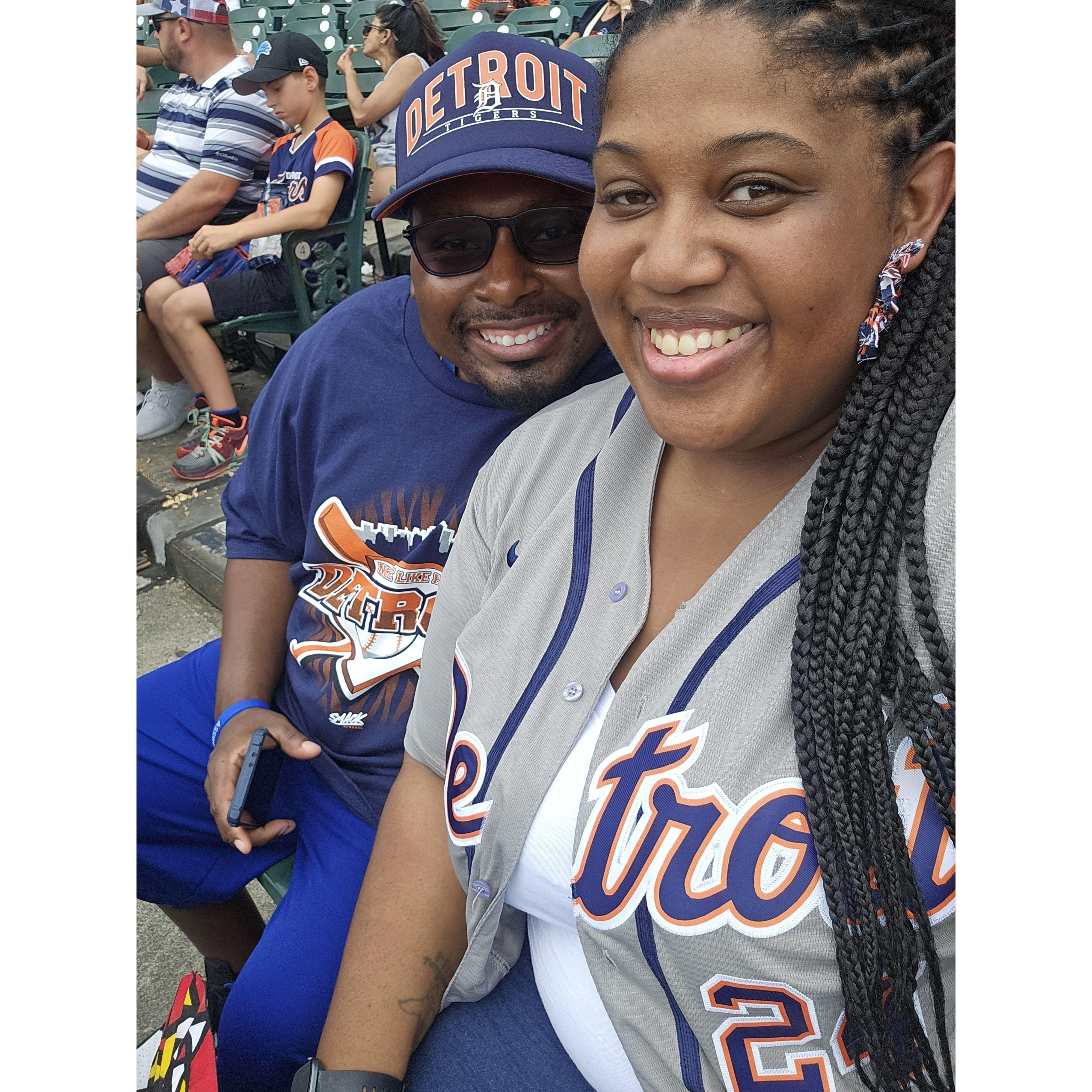 Bria surprised Terrance with tickets to his first Tigers game in 2024 and it was hot, but the seats were only 8 rows up and a time was had! They are always coming team spirit! Go Tigers!