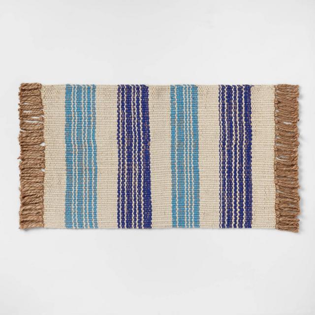 34" x 20" Jute Striped Woven Rug Blue - Opalhouse™