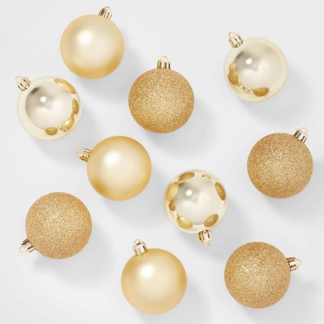 50ct Shatter-Resistant Round Christmas Tree Ornament Set Champagne - Wondershop™