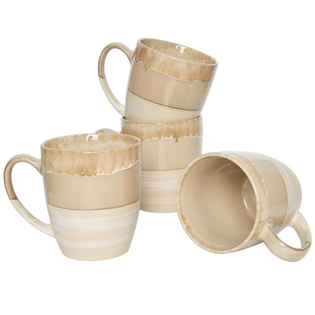 Bosmarlin Ceramic Coffee Mug Set of 4, 16 Oz, 5 Colors to Choose, Tea Cups, Dishwasher and Microwave Safe, Reactive Glaze (Brown Grey)