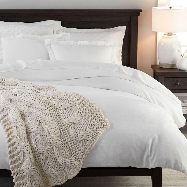 White Belgian Flax Linen Duvet Cover, Full/Queen