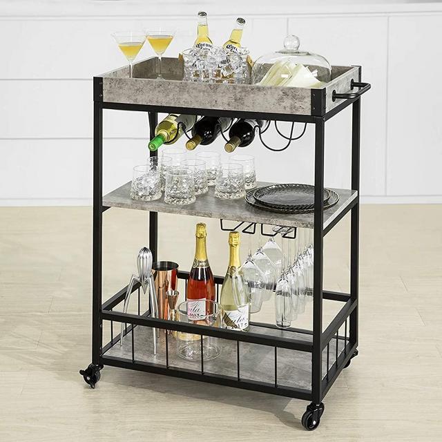 Haotian Bar Serving Cart Home Myra Rustic Mobile Kitchen Serving cart,Industrial Vintage Style Wood Metal Serving Trolley (FKW56-HG)