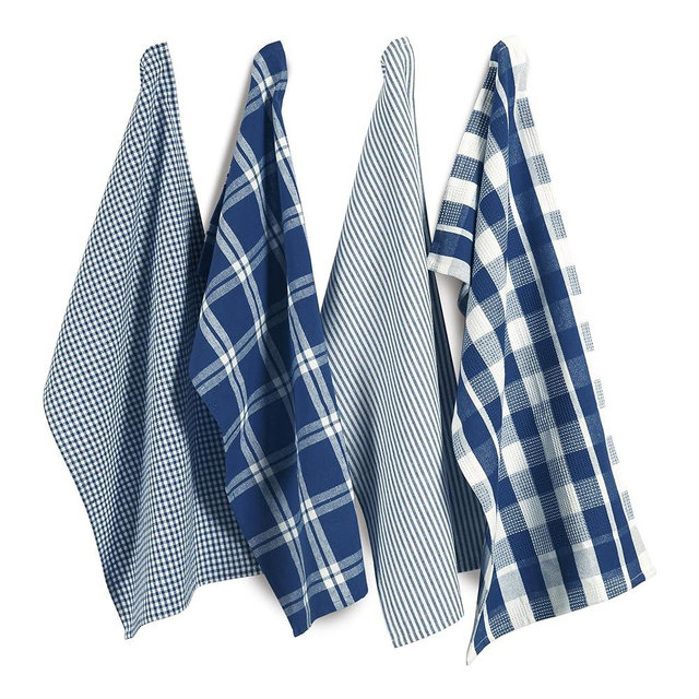 LANE LINEN 100% Cotton Kitchen Dish Cloths, Ultra Soft Absorbent Quick Drying Dish Towels, Multiweave Wash Cloths Dish Towel Sets, 13x28 Inches, 4 Pack - Navy