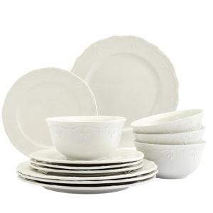12-Piece Scalloped Dinner Set, White