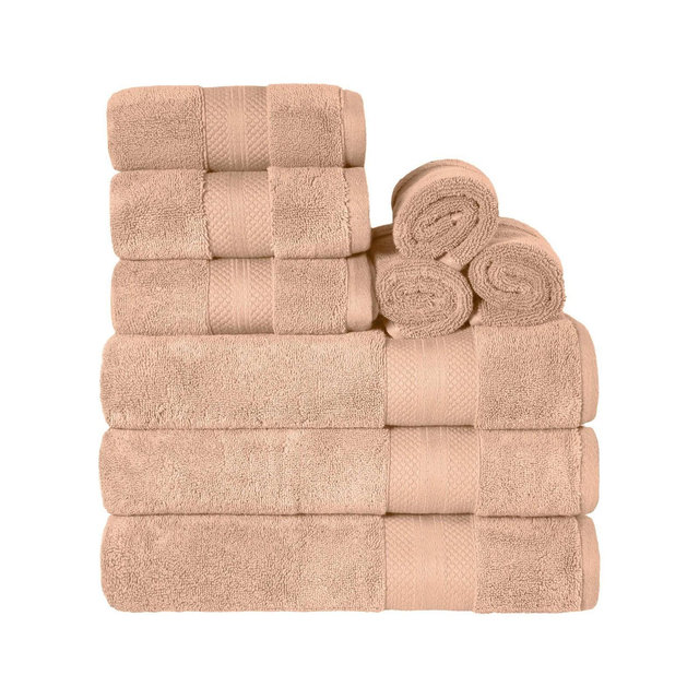 Luxury Cotton Heavyweight Solid Plush 9-Piece Towel Set, Hazelnut - Blue Nile Mills