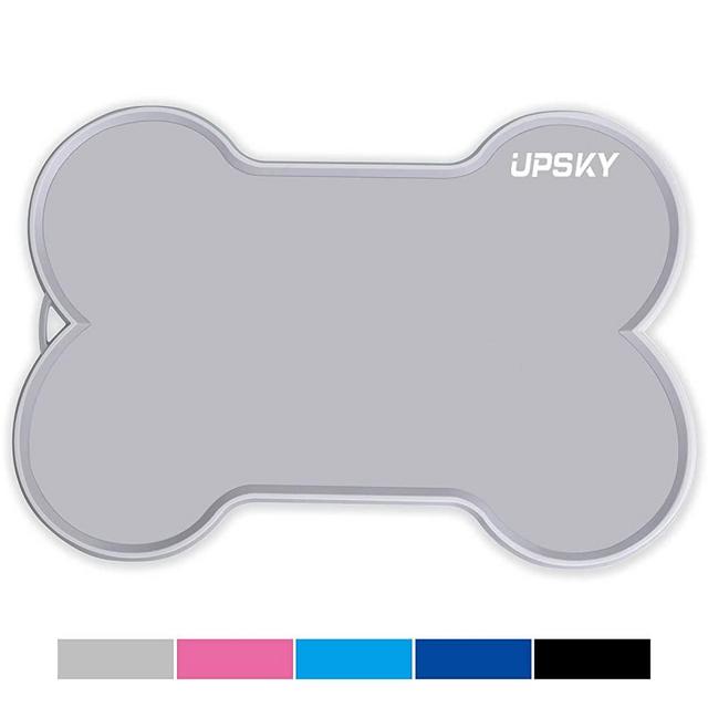 UPSKY Dog Cat Food Mat Large 24" x 16" Non-Slip Pet Dog Feeding Mat FDA Grade Waterproof Silicone Dog Food Tray, Bone-Shaped Easy to Clean Dog Cat Placemat…