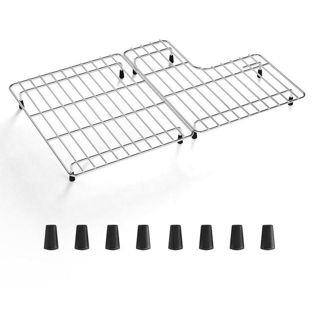 jkxoo 14.5" x 23.2" Stainless Steel Sink Protectors for Kitchen Sink for Kohler Whitehaven K-6486 &K-6487, Includes Left and Right Racks, Sink Grid for Bottom of Kitchen Sink with Rubber Feet