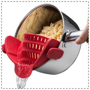 Kitchen Gizmo Snap 'N Strain Strainer, Clip On Silicone Colander, Fits all Pots and Bowls - Red