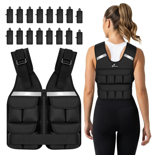 Sportneer Adjustable Weighted Vest Weights: 2-18 lbs/2-42 lbs Washable Weight Vest for Walking 16 In 1 Fast Adjust Rucking Vest for Women and Men Home Gym Running Jogging Strength Training Vests