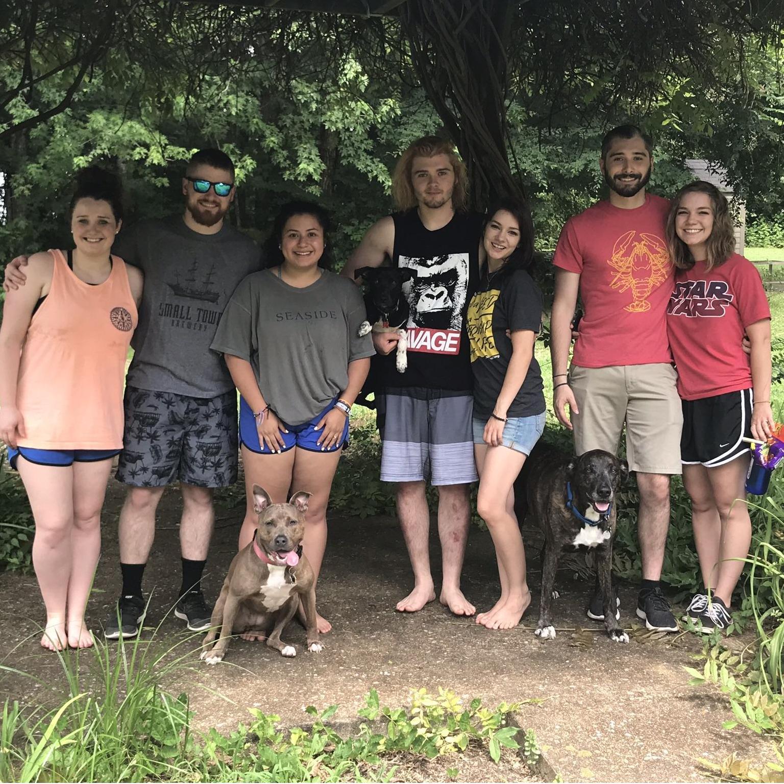 Meet Megelsh kid crew: sister Samantha, her husband Will, and their dog Harper; sister Maggie; brother Nathan and my Naomi; and lastly Michael and I with Riley the boisterous boxador.