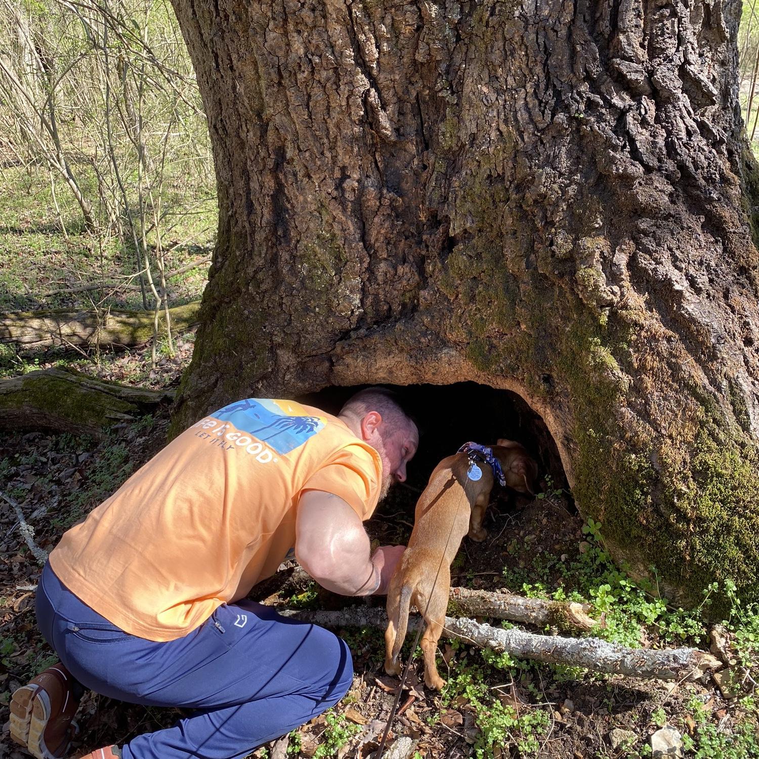 Blake and Finn exploring at Wildwood Park.