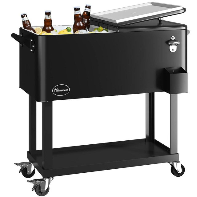 YITAHOME Cooler Cart with Bottle Opener Drainage, Portable Patio Cooler on Wheels, Outdoor Beverage Cart Ice Chest Cart
