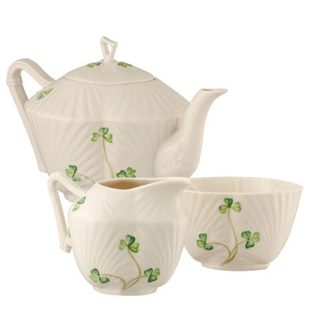 Belleek Classic Harp Shamrock Teaset
