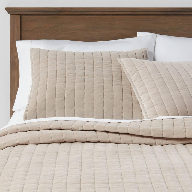 Full/Queen Channel Stitch Velvet Quilt Natural - Threshold™