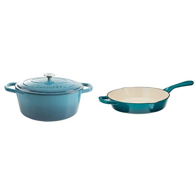 Crock-Pot Artisan Oval Enameled Cast Iron Dutch Oven, 7-Quart, Teal Ombre