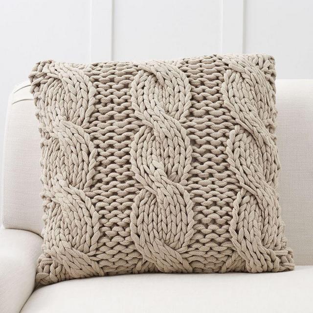 Colossal Handknit Pillow Cover, 24", Putty