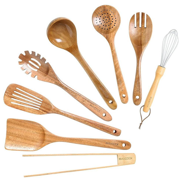 MAXCOOK 8 Pack Wooden Spoons for Cooking,Wooden Kitchen Utensils Set,Natural Acacia Wood Non-stick Spatula Cooking Spoons,Lightweight, Convenient, Easy to Wash Wooden Cooking Utensils