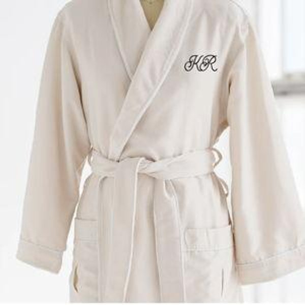 Deluxe Plush Spa Robe - Ivory XL Embroidered "KR" black thread